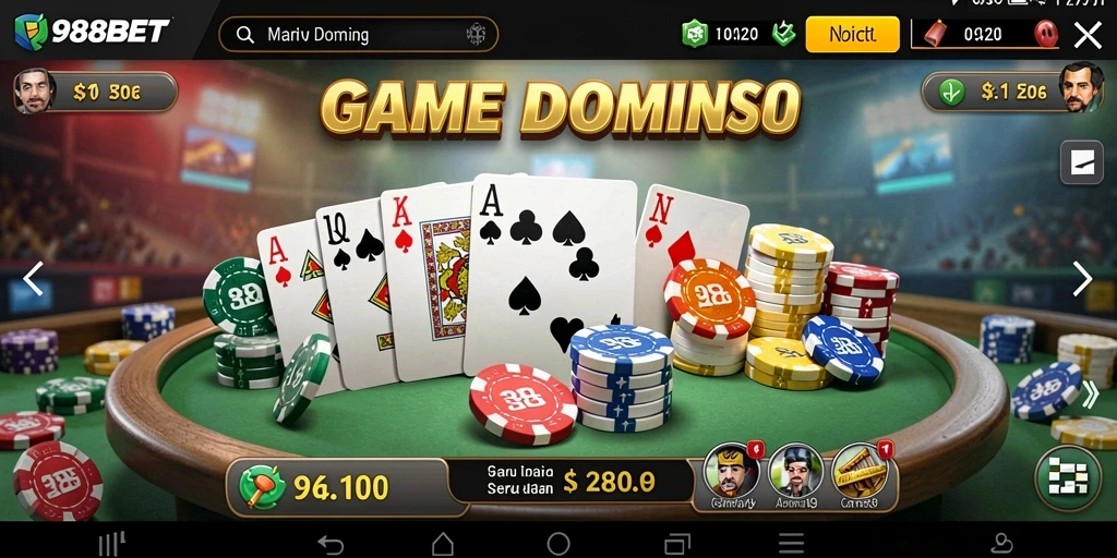 Tampilan gameplay seru 988BET dalam permainan Domino.