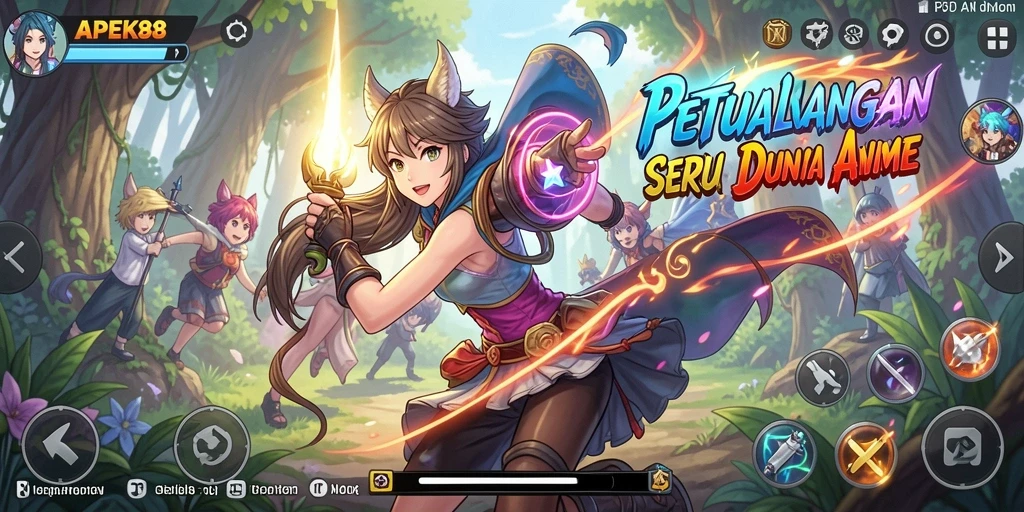 Tampilan gameplay APEK88 dengan karakter anime yang hidup.