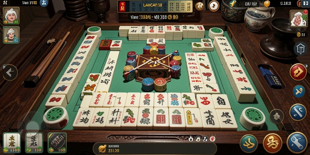 Screenshot utama gameplay LANCAR138 menampilkan papan Mahjong yang penuh warna.