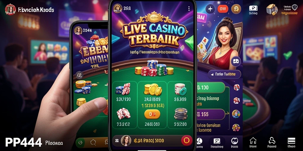 Screenshot gameplay Live Casino di PP444 menunjukkan dealer nyata dan suasana kasino yang hidup.