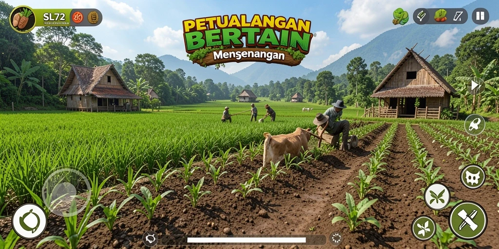 Tampilan gameplay <strong>SL72</strong> yang menawan dengan beragam tanaman yang cerah.