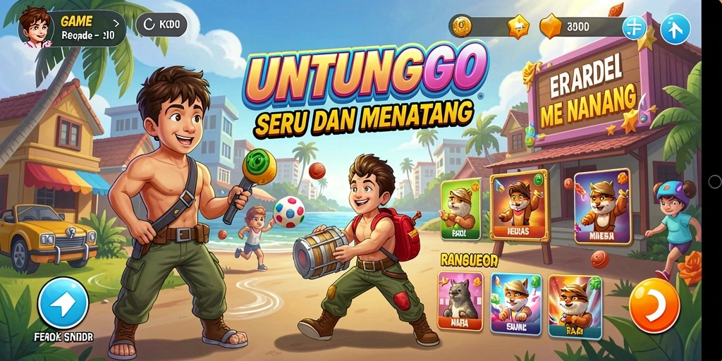 Tampilan gameplay UNTUNGGO yang seru dan berwarna-warni.